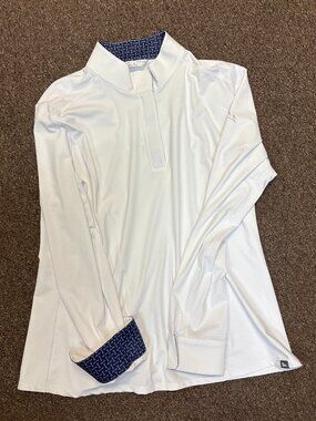R.J. Classics Women's Tori Long Sleeve White English Show Shirt - Navy Bit Prin